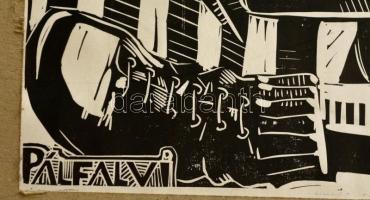 Pálfalvi János (1934-) Angyal a nyakamban Linómetszet. papír. Jelzett a dúcon. 23x66 cm