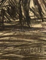 Mészáros jelzéssel: Szántás. Szén. papír. Jelzett. Üvegezett keretben. 48x34 cm