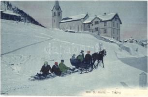 1909 Sport dhiver / Wintersport / Winter sport, horse-drawn sleigh in St. Moritz, sledding people. Wehrli A.-G. 7220. (EK)