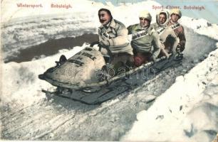 1906 Sport d'hiver / Wintersport, 4er Bobschlitten / Winter sport, controllable bobsleigh, sledding people. J. T. D. 1036. (EK)