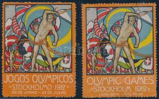 1912 Olimpia 5 db Olimpia levélzáró, mind különféle nyelven (az angol nyelvű sérült)