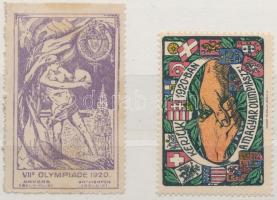 1920 2 db olimpiai levélzáró, belga és magyar