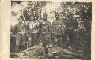 1916 M. kir. 20. h. gy. h. o. II. üdülőszakasza, csoportkép focilabdával / WWI K.u.K. Hungarian soldiers' group photo with football + Hadtáp-Postahivatal 119. (fl)