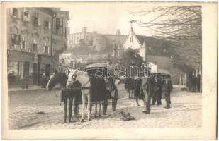~1910 Pozsony, Pressburg, Bratislava; Vármegyeház tér, háttérben a vár, lovas hintó, Beer Gyula üzlete / county hall square, castle in the background, horse chariot, shop. photo