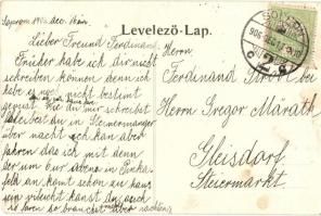 1906 Sopron, Kossuth út, feldíszített villamos magyar címerrel, Varga és Dukász üzlete, piac. Kiadja...