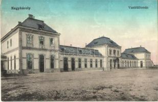Nagykároly, Carei; Vasútállomás. Kiadja Gál Samu / Bahnhof / railway station