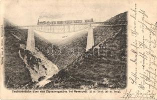 1909 Nagyapold, Grosspold, Apoldu de Sus; Teufelsbrücke über den Zigeunergraben / Ördög vasúti híd a Cigány-árok felett, gőzmozdony, viadukt. Kiadja A. Glatz / railway bridge, viaduct, locomotive (EK)