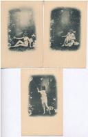 5 db-os erotikus pillangós képeslap sorozat / Erotic postcards series with 5 postcards, nude lady with butterflies