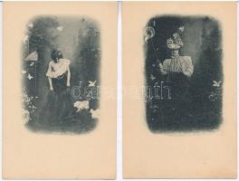 5 db-os erotikus pillangós képeslap sorozat / Erotic postcards series with 5 postcards, nude lady wi...