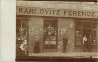 1908 Szombathely, Karlovitz Ferenc kereskedő üzlete, Dávid-csillag az egyik kirakatban, Fuchsol, Maggi reklám. photo