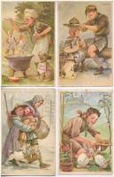 10 db RÉGI Cserkész Levelezőlapok Kiadóhivatal cserkész motívumlap, Márton L. szignóval / 10 pre-1945 Hungarian scout art postcards, signed by Márton L.