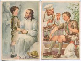 10 db RÉGI Cserkész Levelezőlapok Kiadóhivatal cserkész motívumlap, Márton L. szignóval / 10 pre-194...