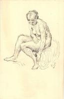 Kresba / Erotic nude lady art postcard. Stencuv Graficky Kabinet XII. 7. s: Karel Spillar
