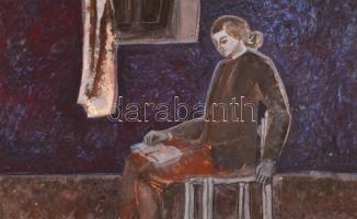 Fülöp Erzsébet (1937-): Olvasó nő. Tempera, papír, jelzés nélkül, üvegezett keretben, 19×31