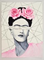 Kun Sarolta (1990- ): Frida. Akvarell-tus, papír, jelzett, 40×30 cm