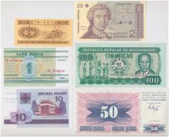 6db-os vegyes külföldi bankjegy tétel, közte Mozambik 1983. 100M, Bosznia-Hercegovina 1992. 50D T:I,I- 6pcs of various banknotes, including Mozambique 1983. 100 Meticais, Bosnia and Herzegovina 1992. 50 Dinara C:UNC,AU