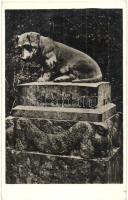 Krasznahorkaváralja, Krásnohorské Podhradie; Andrássy mauzóleum, Tascherl tacskó márvány emlékköve, melyet Strobl Alajos készített. Kiadja Fuchs József / mausoleum, family dogs memorial statue by A. Strobl