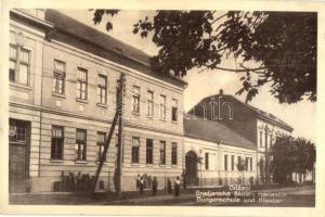 Hódság, Odzaci; Gradjanska skola i manastir / Bürgerschule und Kloster / Polgári iskola és rendház, kolostor. Kiadja F. Pfister / school, monastery (Rb)