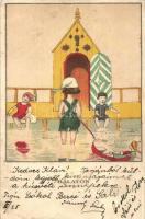 3 db régi Kozma Lajos litografált művészlap az "Egy jó kislány viselt dolgai" sorozatból: ...