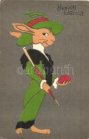 Húsvéti üdvözlet! / Art Nouveau rabbit, Easter greeting. EAS 15589. litho (EK)