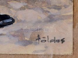 Földes Imre (1881-1948): A kis muzsikus, akvarell, papír, jelzett, üvegezett fa keretben,keret: 20x1...