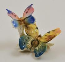 Ens porcelán pillangópár, kézzel festett, jelzett, hibátlan, 9×6,5 cm