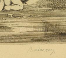 Badacsonyi Sándor (1949-2016): Öreg Madonna, rézkarc, papír, jelzett, üvegezett keretben, 20×15 cm