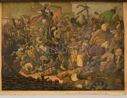 Nándorfehérvári diadal, Elemi népiskolai szemléltető faliképe, történelmi sorozat, Bp., M. Kir. Állami Nyomda, sérült, javítással, 62x90 cm