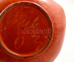 Mázas kerámia iparművészeti dísztál, hibátlan, jelzett, d: 27,5 cm