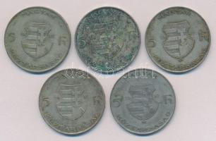 1947. 5Ft Ag "Kossuth" (5x) T:2-,3 patina