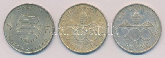 1947. 5Ft Ag "Kossuth" + 1994. 200Ft Ag "Deák" (2x) T:2,2- patina