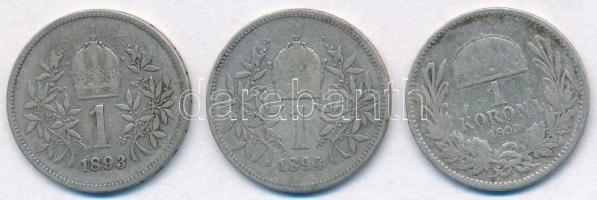 Ausztria 1893-1894. 1K Ag "Ferenc József" (2xklf) + Magyarország 1893. 1K Ag "Ferenc ...