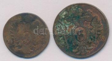1800S 1kr Cu "II. Ferenc" + 1800E 3kr Cu "II. Ferenc" T:2-,3 patina