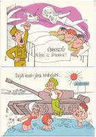 "Jelentem kiskatona lettem" - 12 db modern katonai humor képeslap sorozat saját tokjában, ...