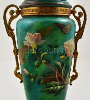 cca 1900  Gebrueder Brunner Wien petroleum lámpa, kézzel festett porcelán test, réz szerelékekkel, j...