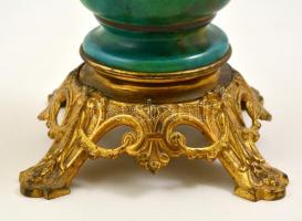 cca 1900  Gebrueder Brunner Wien petroleum lámpa, kézzel festett porcelán test, réz szerelékekkel, j...