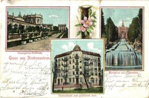 1905 Niederzwehren, Orangerie Schloss, Hercules mit Cascaden, Restaurant zur goldenen Aue / castles, waterfall, restaurant. floral (tear)