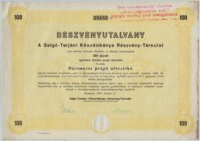 Budapest 1944. "A Salgó-Tarjáni Kőszénbánya Részvény-Társulat" részvényutalványa 3000P-ről...
