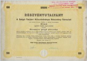 Budapest 1944. "A Salgó-Tarjáni Kőszénbánya Részvény-Társulat" részvényutalványa 3000P-ről...