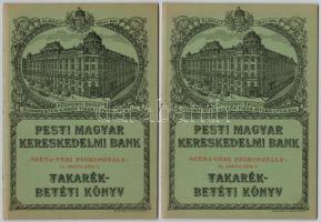 Budapest 1928-1929. Pesti Magyar Kereskedelmi Bank betétkönyv (2x), több kitöltött oldallal.