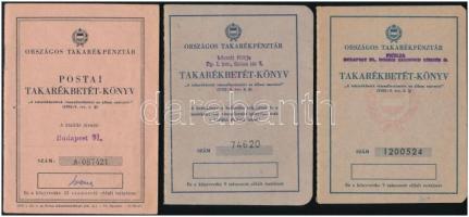 Budapest 1960-1975. Országos Takarékpénztár betétkönyv (3x), több kitöltött oldallal.