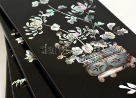 Gyöngyház berakásos lakkfa faliképek, 4 db, 30×10 cm (4×)