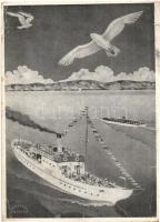 11 db RÉGI hajós motívumlap / 11 pre-1945 ship motive postcards