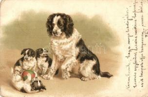 1899 Dog with puppies, litho (EB)