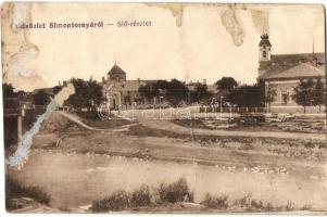 Simontornya - 3 db régi városképes lap: Sió híd a bőrgyárral, látkép