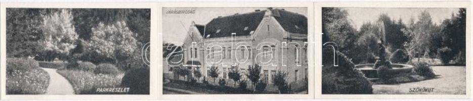 Nagyatád, Artézi fürdő. Benyák János kiadása, Art Nouveau leporellolap, belül: Templom, Széchenyi té...