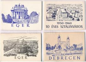 11 db modern magyar városképes mini leporellófüzet; Eger, Esztergom, Debrecen, Baja, Sztálinváros / 11 modern Hungarian town-view mini leporello booklets (10,5 cm x 7,5 cm)