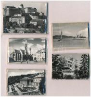 11 db modern magyar városképes mini leporelló; Budapest (Népstadionnal), Esztergom, Sopron, Sátoralj...