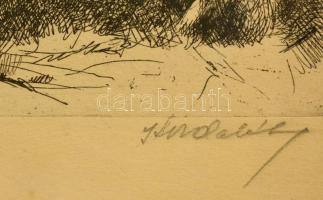 Olvashatatlan jelzéssel: Nagyvázsony. Rézkarc, papír, jelzett, üvegezett keretben, 20×29 cm