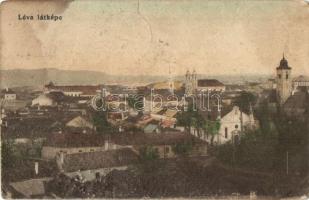 Léva, Levice; látkép zsinagógával / general view with synagogue + 1938 Léva visszatért So. Stpl (b)